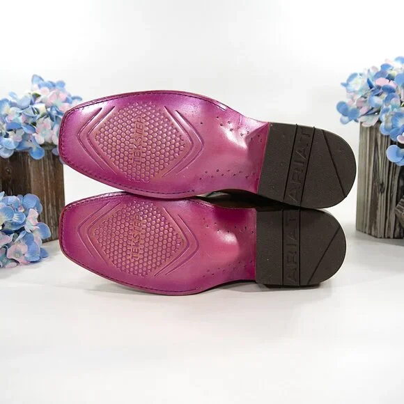 Ariat Futurity Colt Embroidered Cenote Blue Tan Leather Western Cowboy Boots 9.5 - Picture 5 of 12